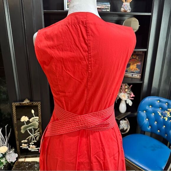 Adolfo Dominguez Red Belted Sleeveless Dress Size 8 - Picture 6 of 12